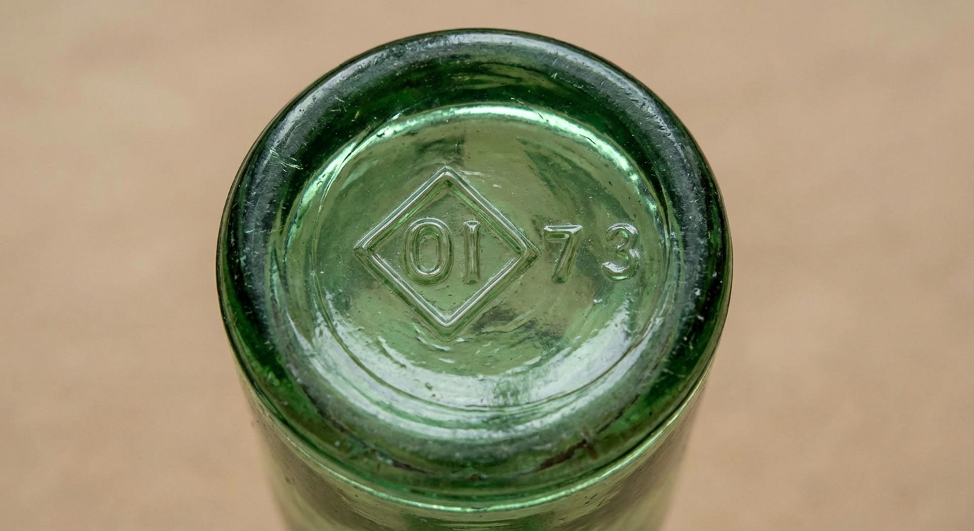 Bottle base with an embossed Owens-Illinois diamond-O mark and date code