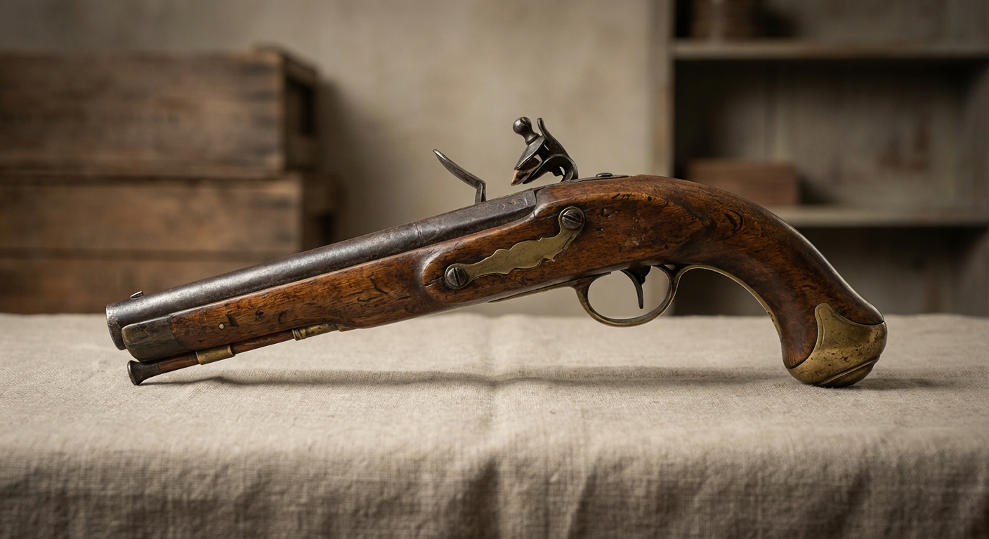 Reference image for antique gun appraisal documentation including maker marks, proof marks, model, serial numbers, action, barrel, stock, finish, provenance, legal limits, and condition