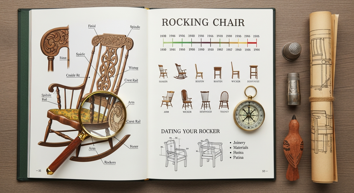 Reference image for antique childs rocking chair value including size, wood, joinery, runners, finish, seat, repairs, stability, condition, photos, and provenance