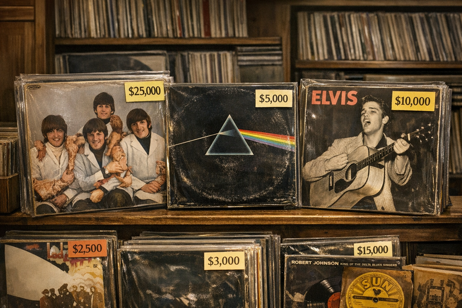 Reference image for old record albums value including pressing, label, matrix or deadwax, sleeve, inserts, vinyl grade, photos, catalog number, and condition
