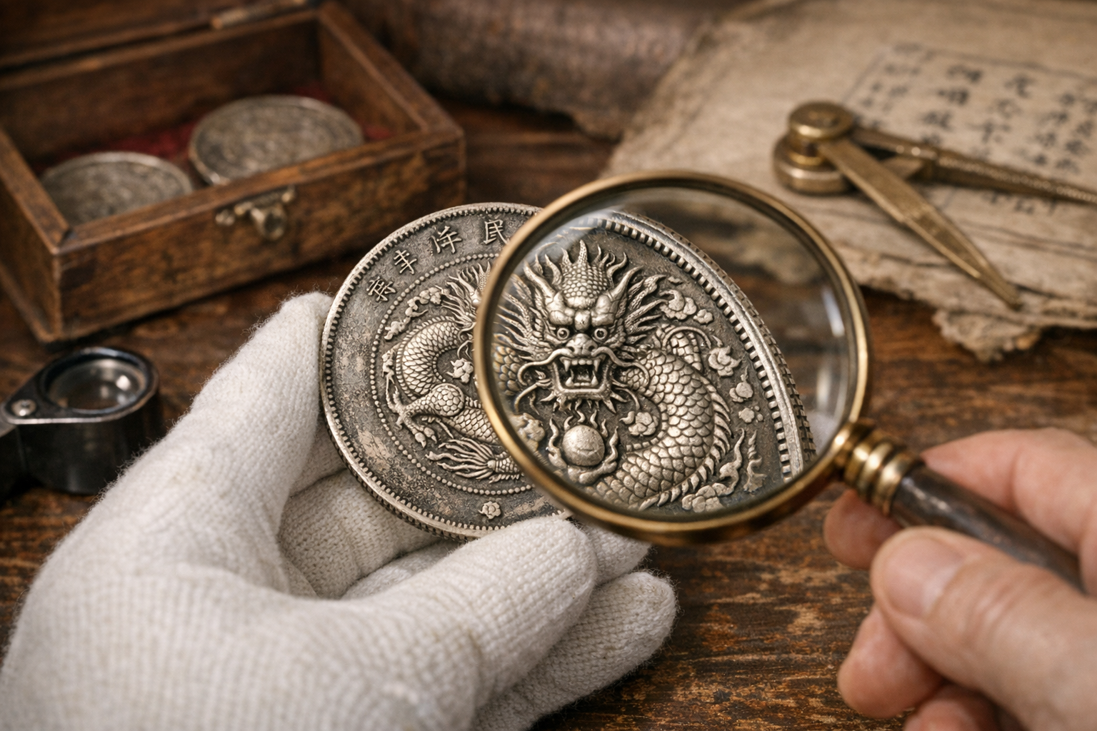 Reference image for rare Chinese silver coin identification including design, date, mint, denomination, weight, diameter, edge, photos, and condition