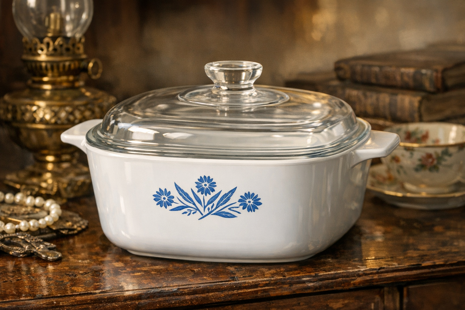 Old CorningWare value reference with pattern, backstamp, size, lid, handles, chips, staining, photos, set completeness, and condition