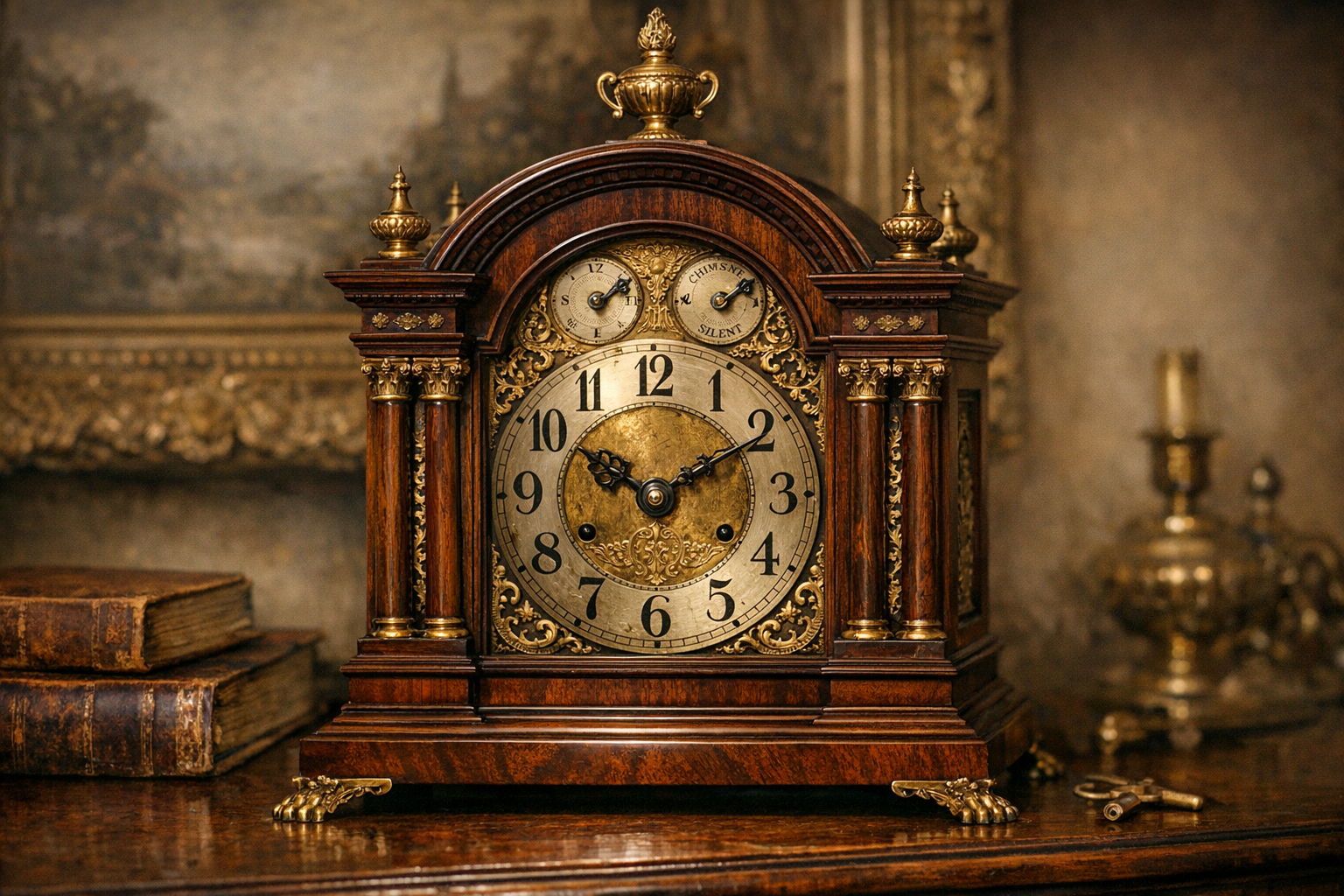 Antique mantel clock value reference with maker, movement, case material, dial, label, pendulum, key, repairs, photos, and condition