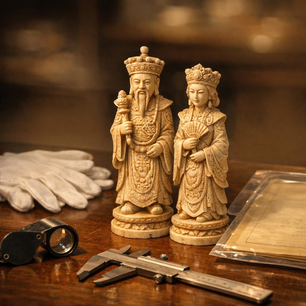 Antique Chinese ivory chess set value reference with carving, piece count, condition, age clues, provenance, legal paperwork, photos, and restrictions