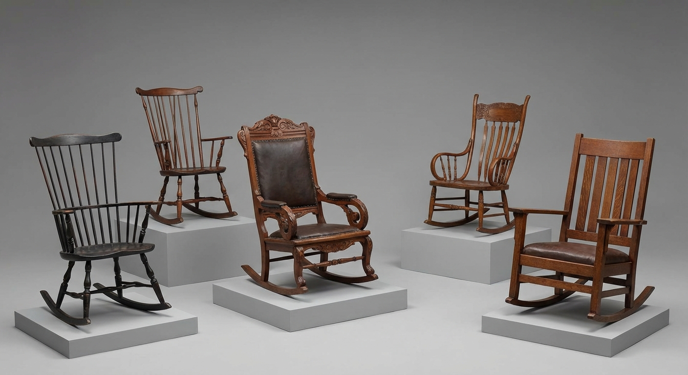Antique rocking chair value reference with style, wood, joinery, rockers, seat, maker marks, repairs, photos, and condition
