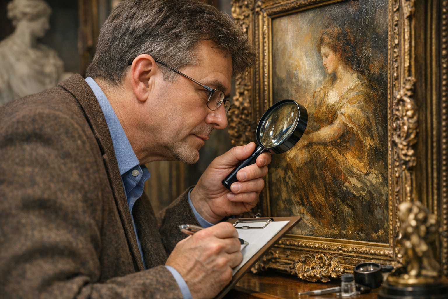 Art valuation methods reference with artist, medium, signature, provenance notes, condition, measurements, photos, and value purpose