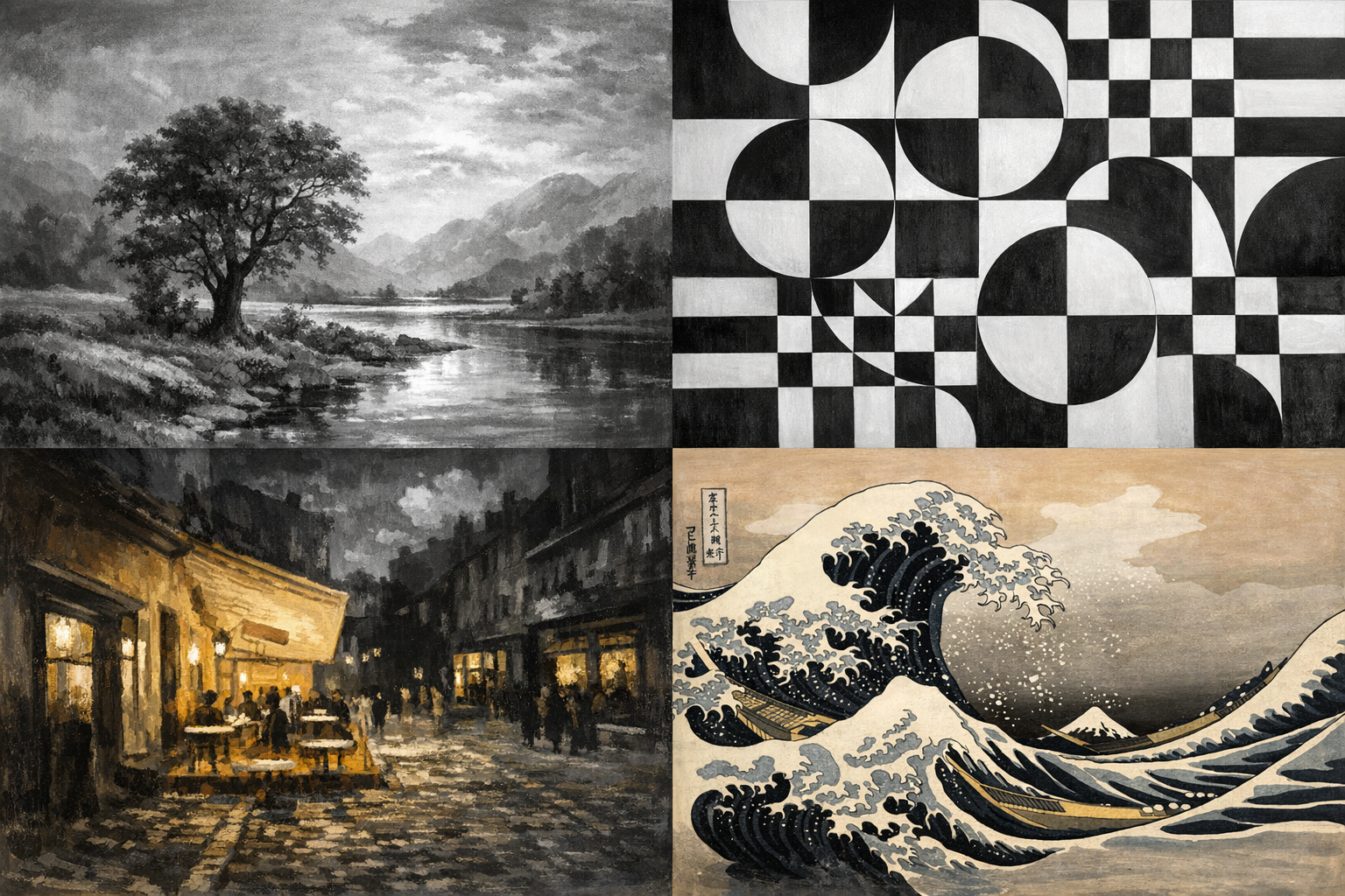 Value and pattern in art reference with tonal structure, contrast, rhythm, depth, condition visibility, photos, and appraisal context