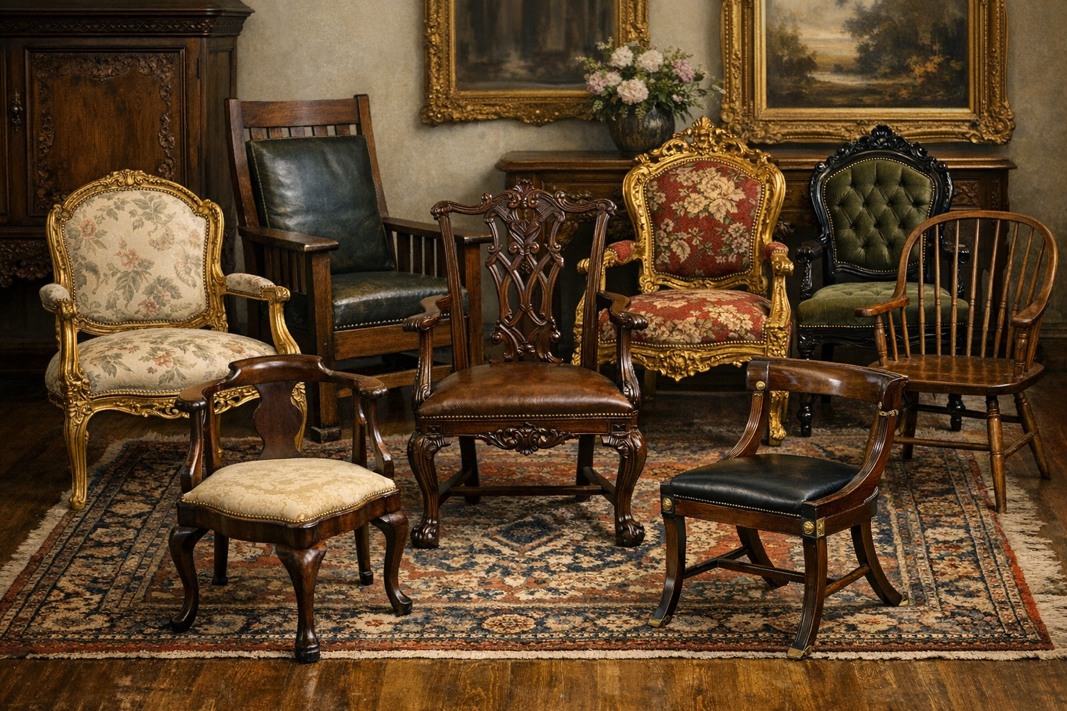 Antique chair values reference with style, wood, joinery, maker marks, surface, upholstery, repairs, dimensions, photos, and condition