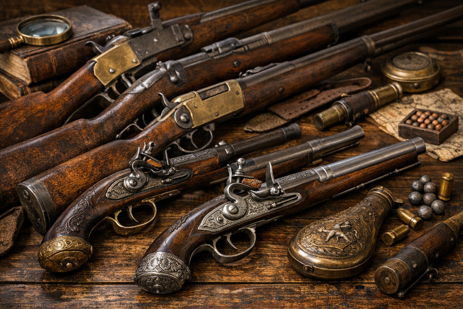 Antique gun value reference with maker, model, marks, mechanism, bore, finish, stock, legal status, photos, condition, and provenance notes