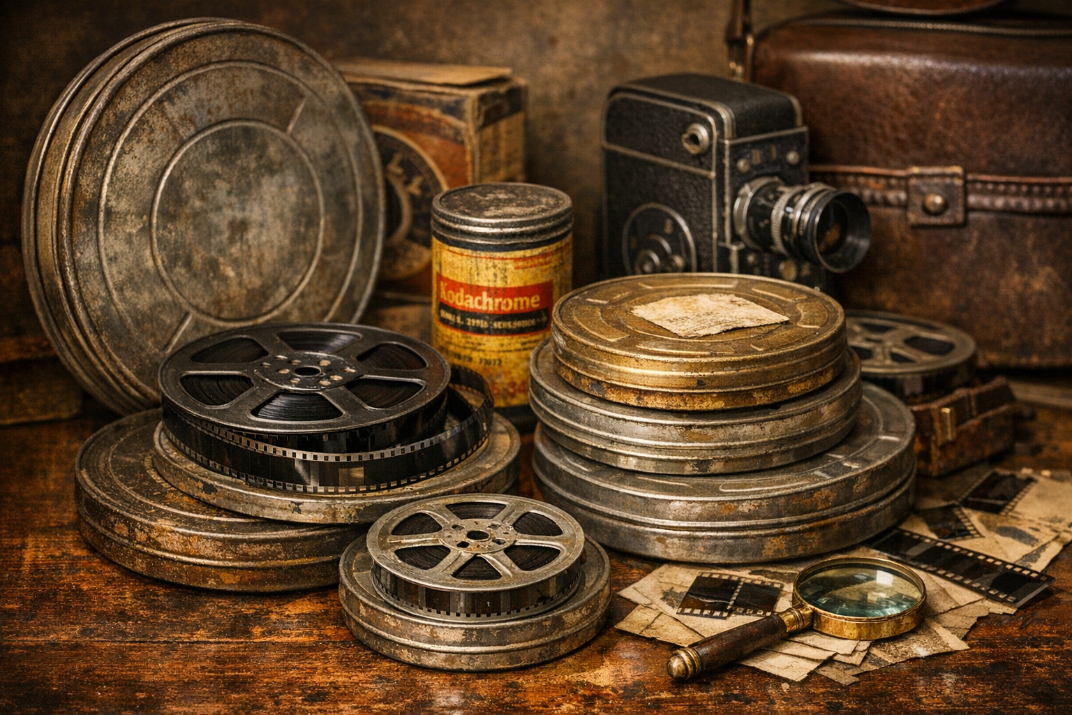 16mm film value reference with title, genre, studio or lab marks, reel count, can labels, vinegar odor, shrinkage, photos, and condition