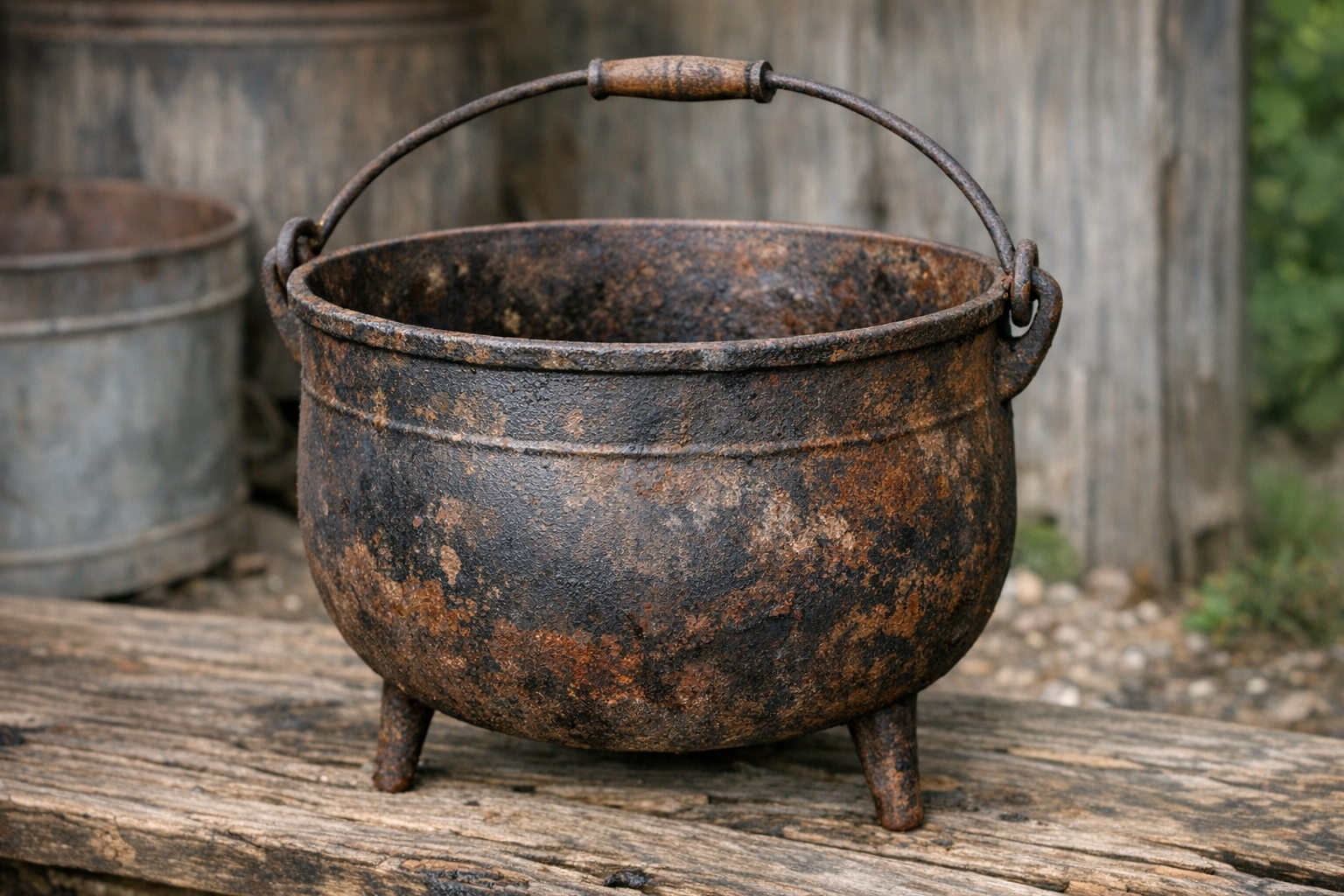 Old cast iron wash pot value reference with size, gate mark, legs, handles, casting flaws, cracks, repairs, photos, and condition