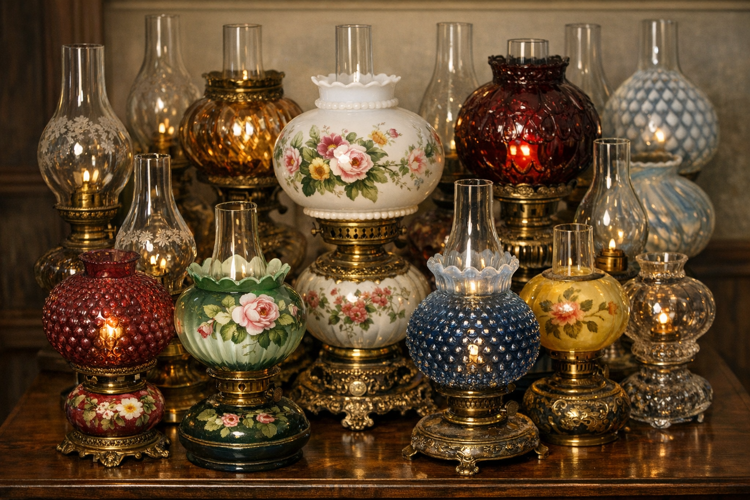 Old hurricane lamps value reference with maker, glass, burner, shade, font, base, conversion, repairs, photos, and condition