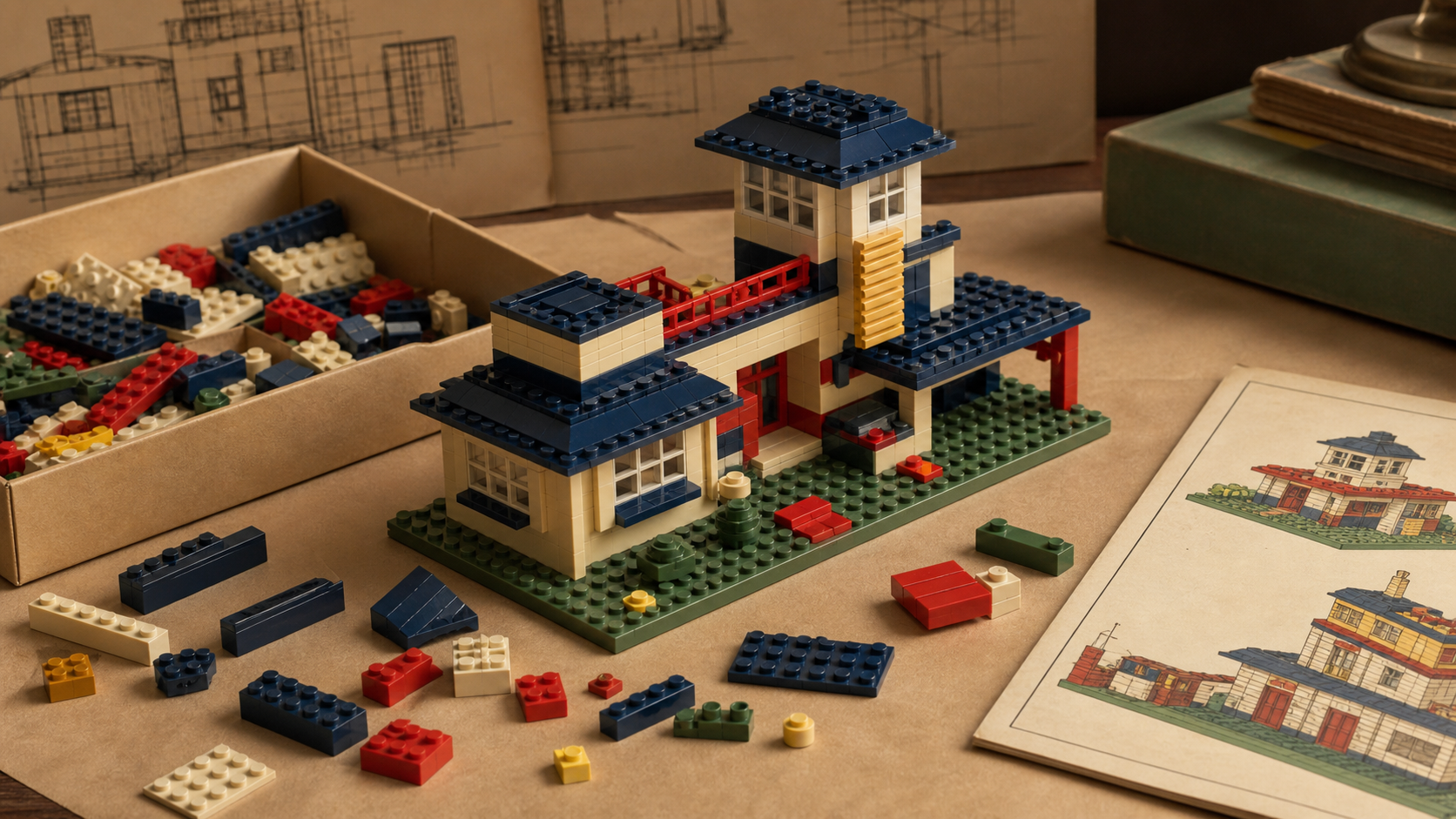 Generated editorial image of unbranded building bricks on an appraisal table