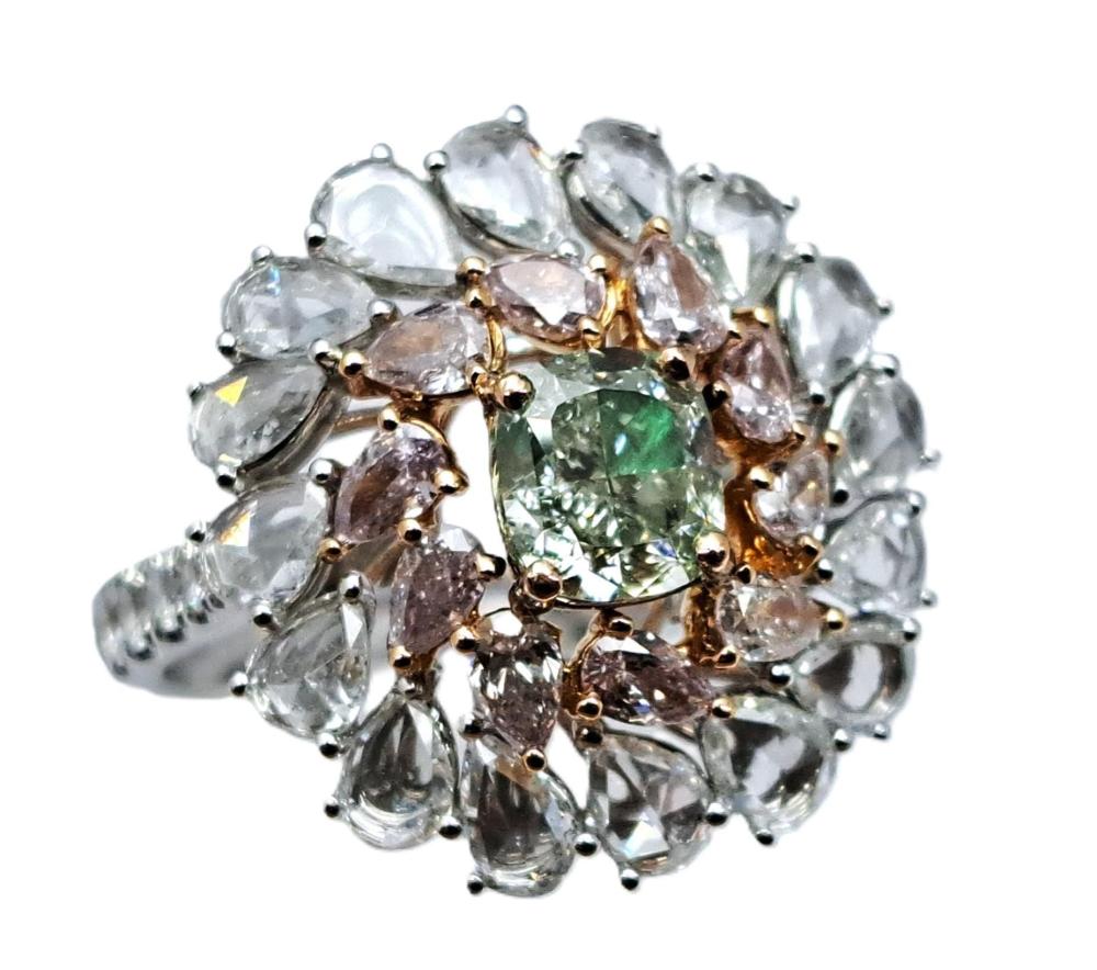 Market example: GIA natural green diamond ring with pink diamonds