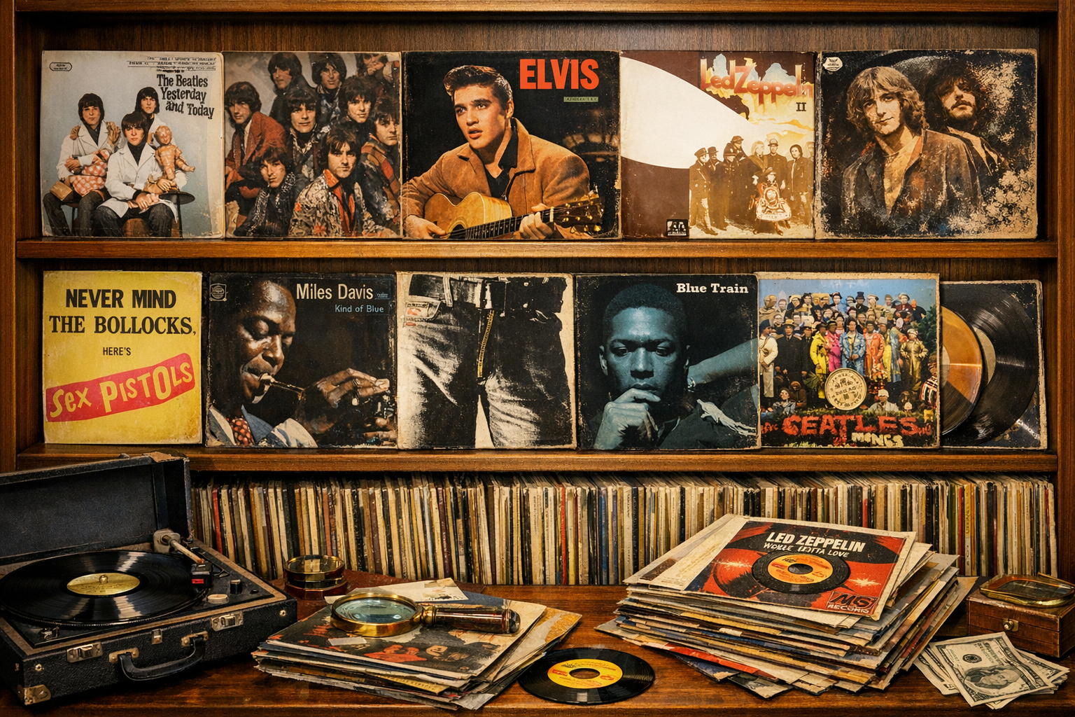 Old vinyl record album value reference with artist, pressing, matrix, label, sleeve, inserts, photos, and condition