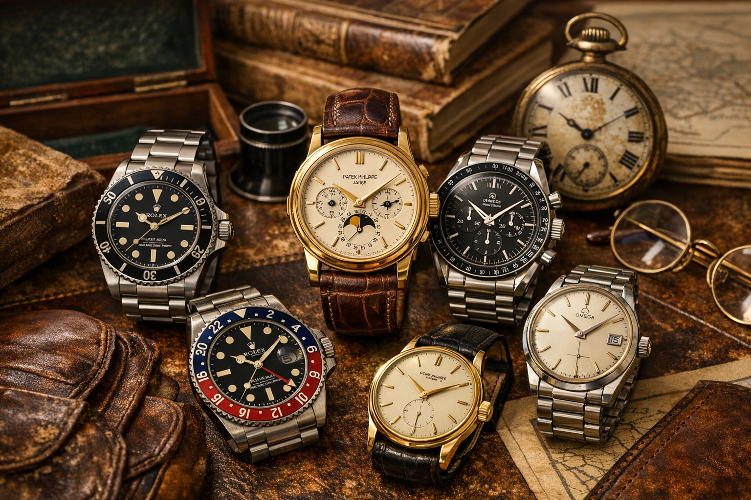 Old watches value reference with brand, movement, case metal, dial, serial marks, bracelet, photos, and condition