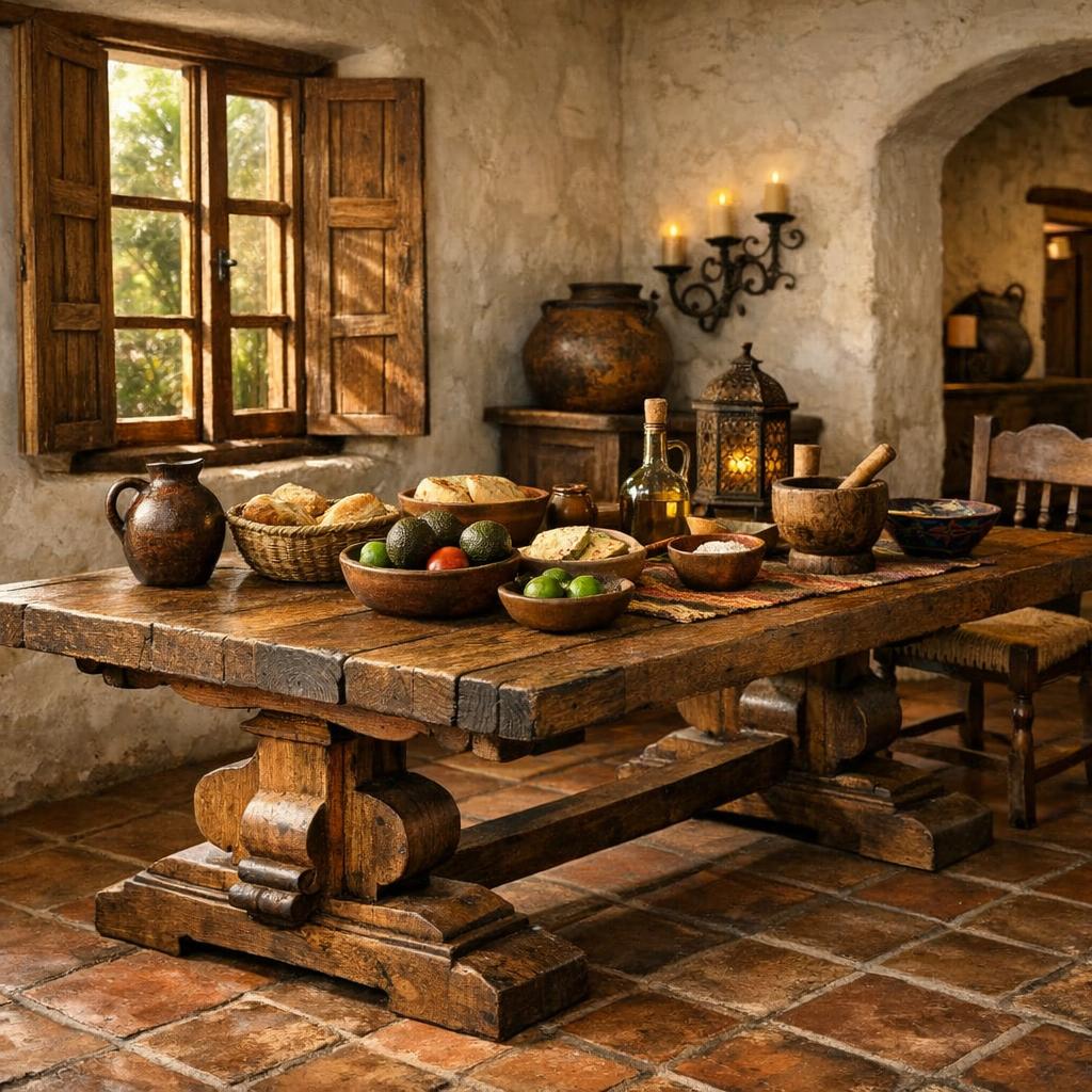 Venezuelan hacienda furniture value reference with carved tables, chairs, benches, wood, joinery, hardware, surface, repairs, photos, and condition