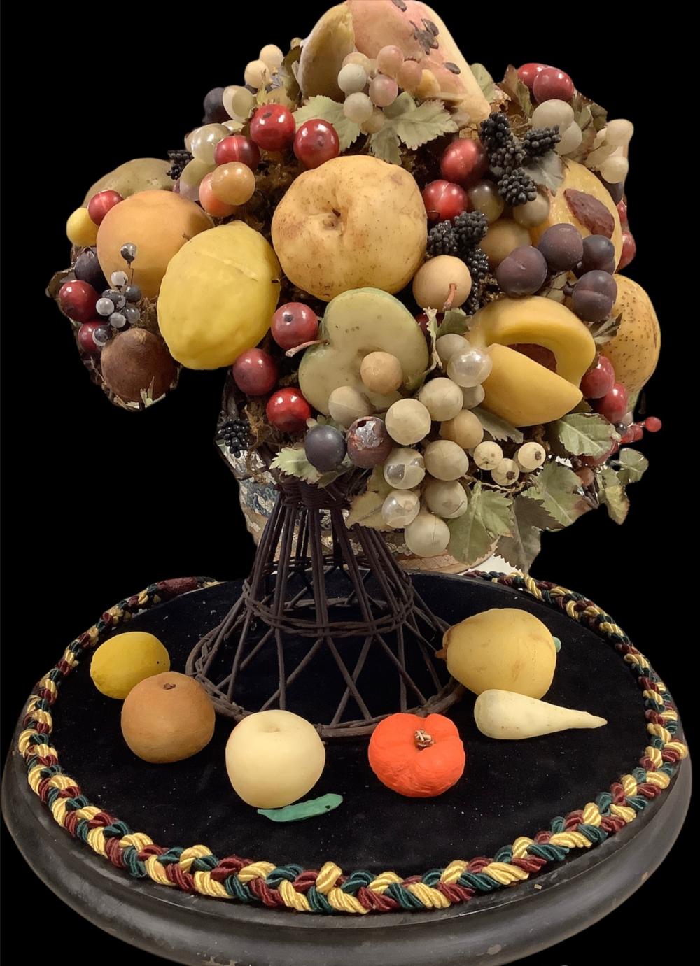 Victorian fruit design centerpiece comp with glass dome
