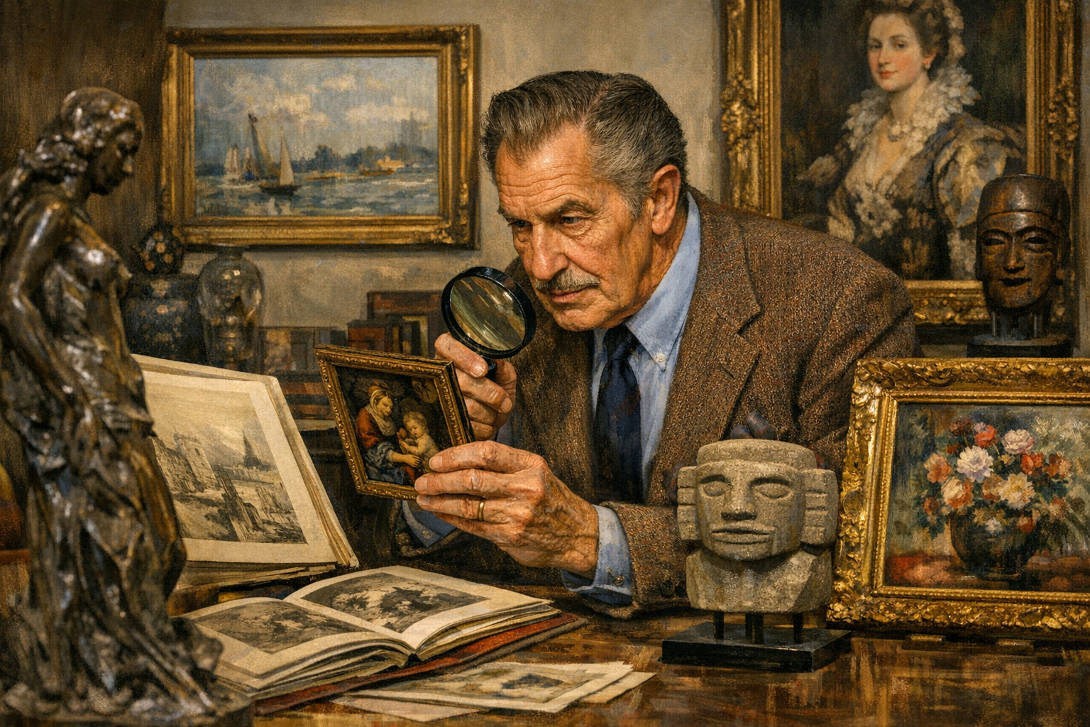 Vincent Price art collection value reference with labels, provenance notes, medium, artist, frame, photos, and condition