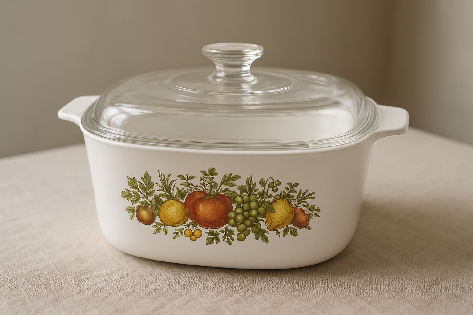 CorningWare Spice of Life casserole value reference with marks, pattern, Pyrex lid, photos, and condition