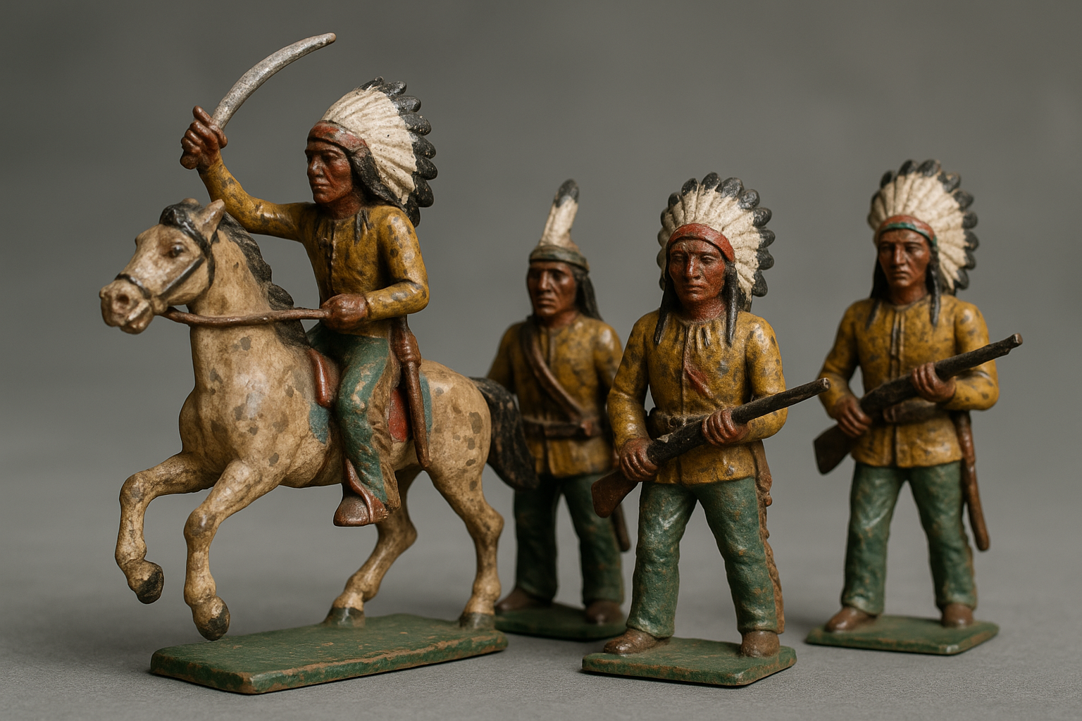 Vintage hand-painted Indian figures reference with materials, paint, marks, age clues, bases, photos, and condition