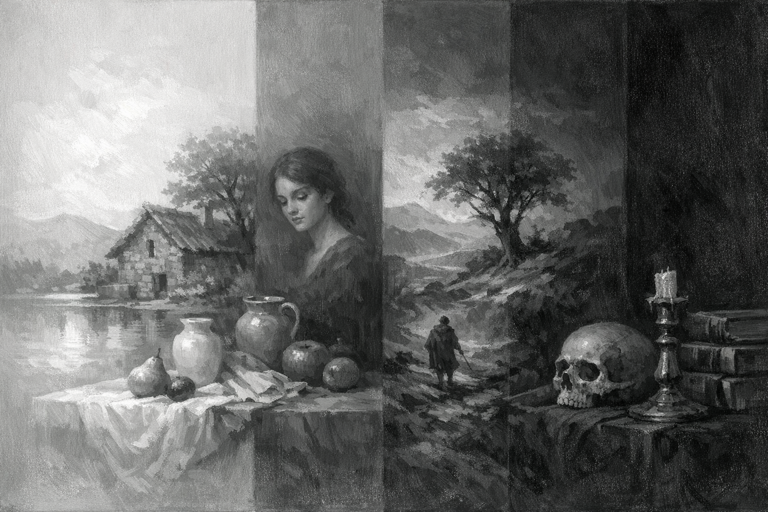 Value in art reference with light, dark, contrast, composition, medium, photos, and appraisal context