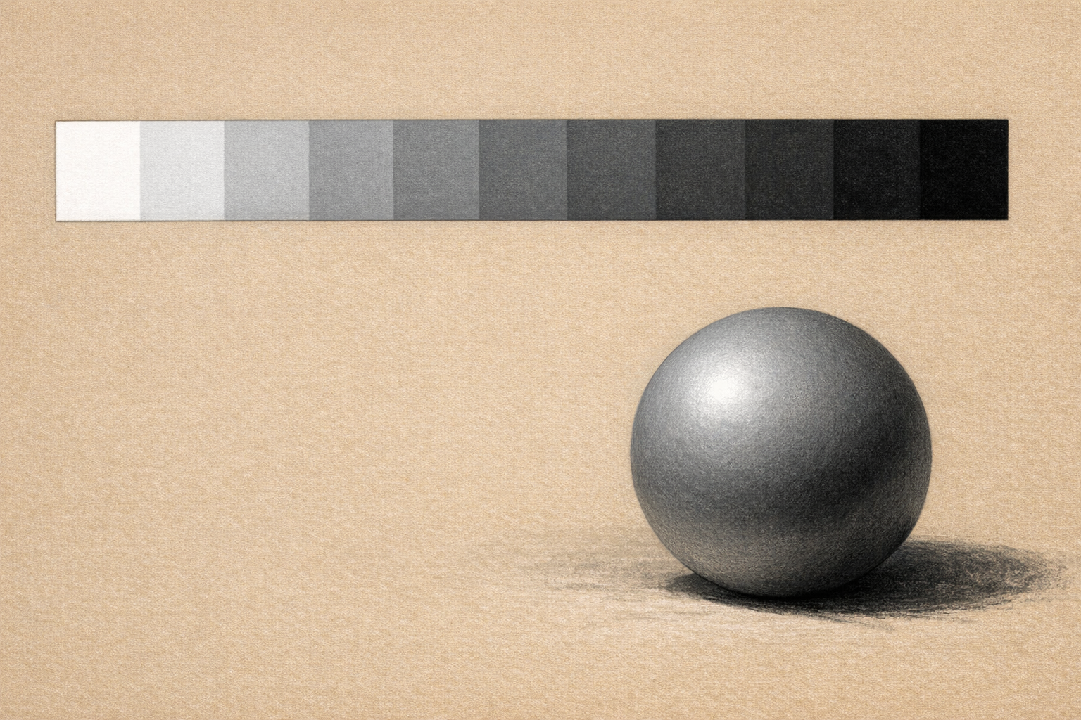 Value in art tonal range reference with light, dark, visual hierarchy, medium, photos, and market context
