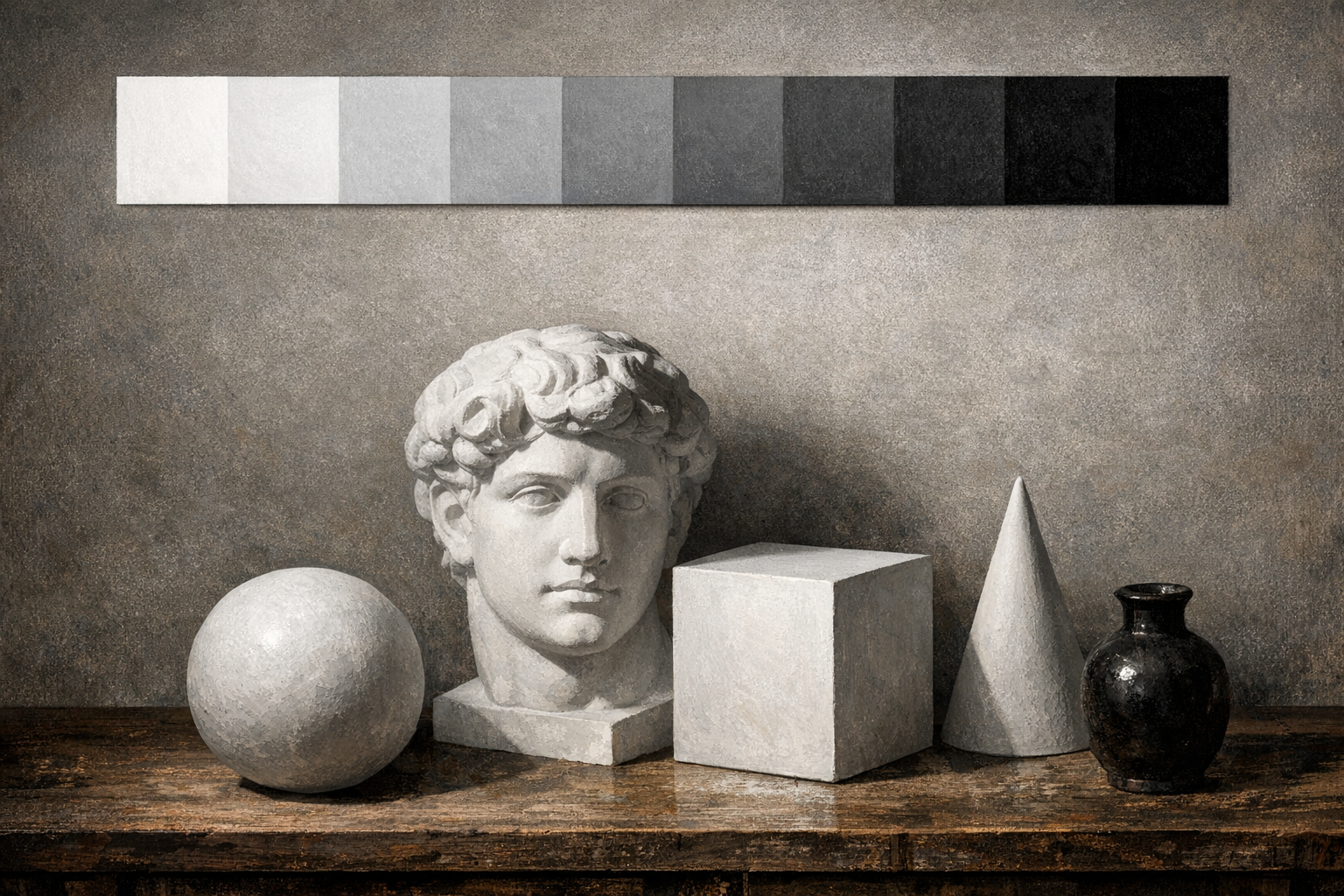 Value in art tonal range reference with shading, contrast, composition, medium, photos, and market context