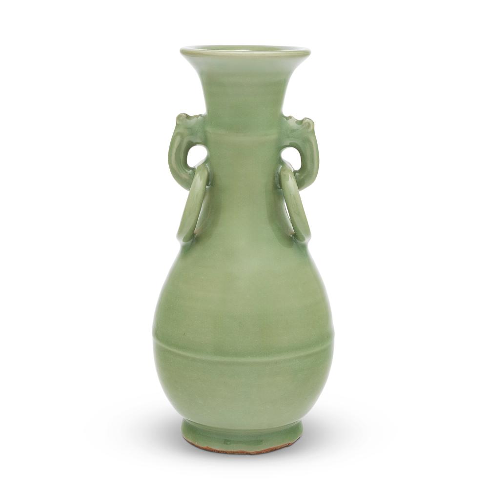 Longquan celadon twin-handled baluster vase Yuan Ming auction comparable