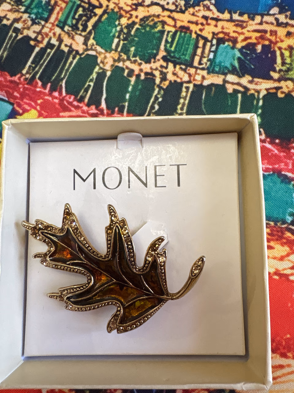 Monet brooch photographed for jewelry identification